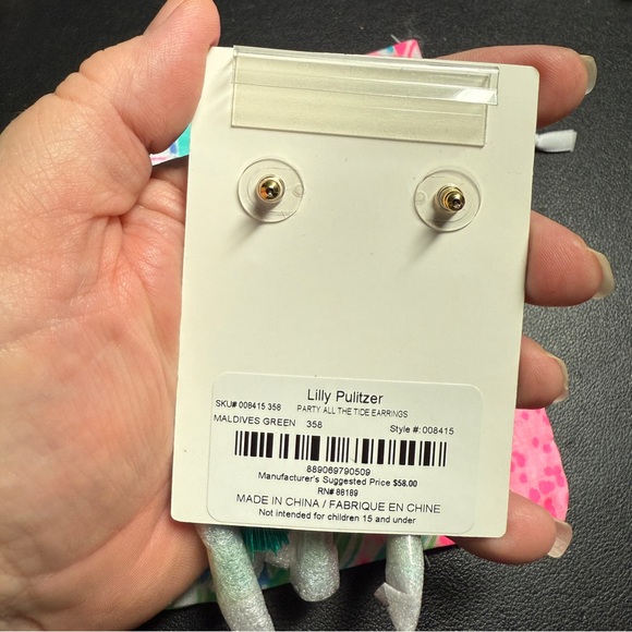 Lilly Pulitzer Party All The Tide Earrings Maldives Green Rhinestones Tassels - Picture 3 of 6